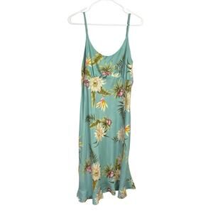 Vintage Two Palms Hawaiian Dress Womens L Aqua Tropical Floral Strappy Sundress‎